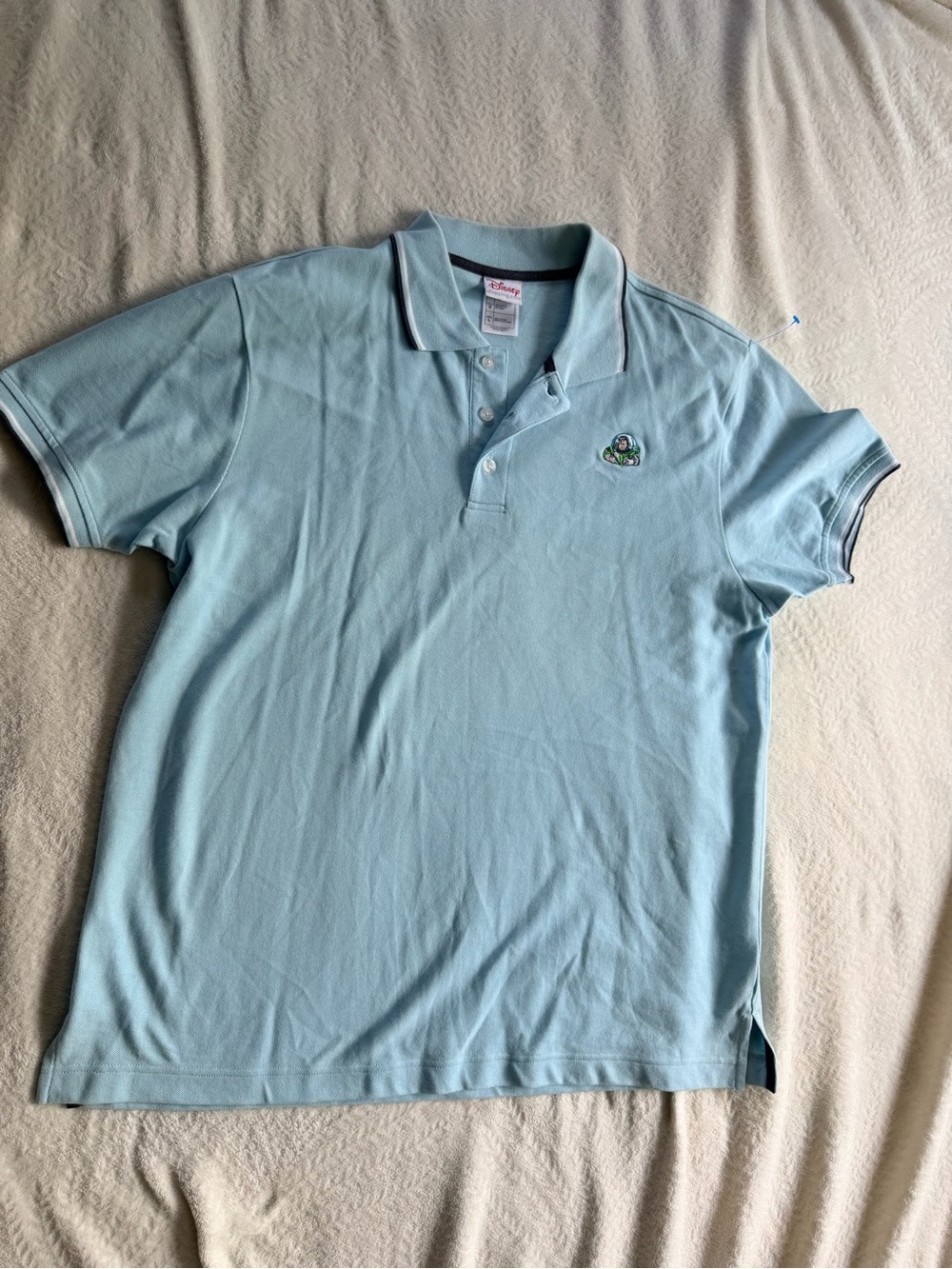 Disney Light Blue Mens Polo Contrast Trim and Embroidered Buzz Lightyear | Large - Picture 2 of 5